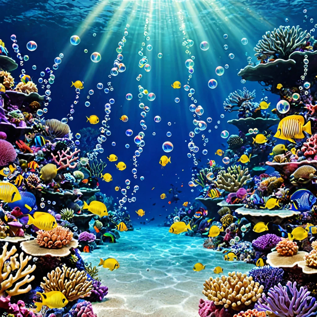 Beautiful deep sea at your command、lots of bubbles、Air bubbles、Light、Coral Reef、Round feeling