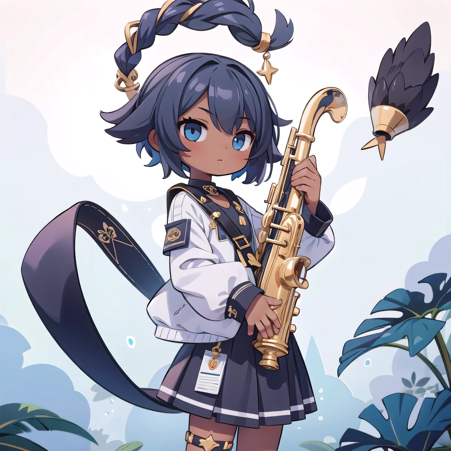 (masterpiece), 1girl, blackskin,saxphone,funky,