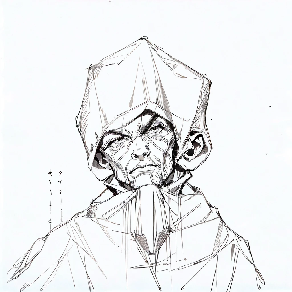 Chess tower man, sketch, black ink