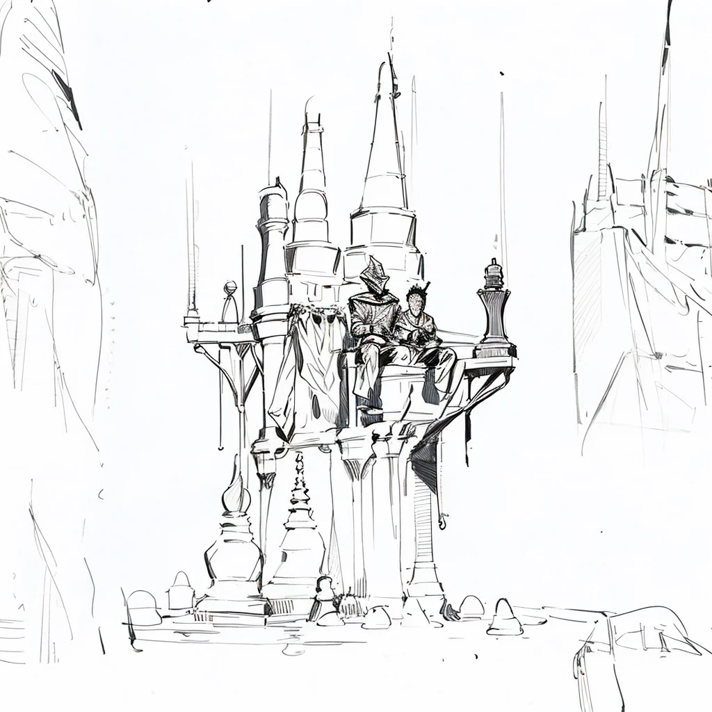 Chess tower man, sketch, black ink