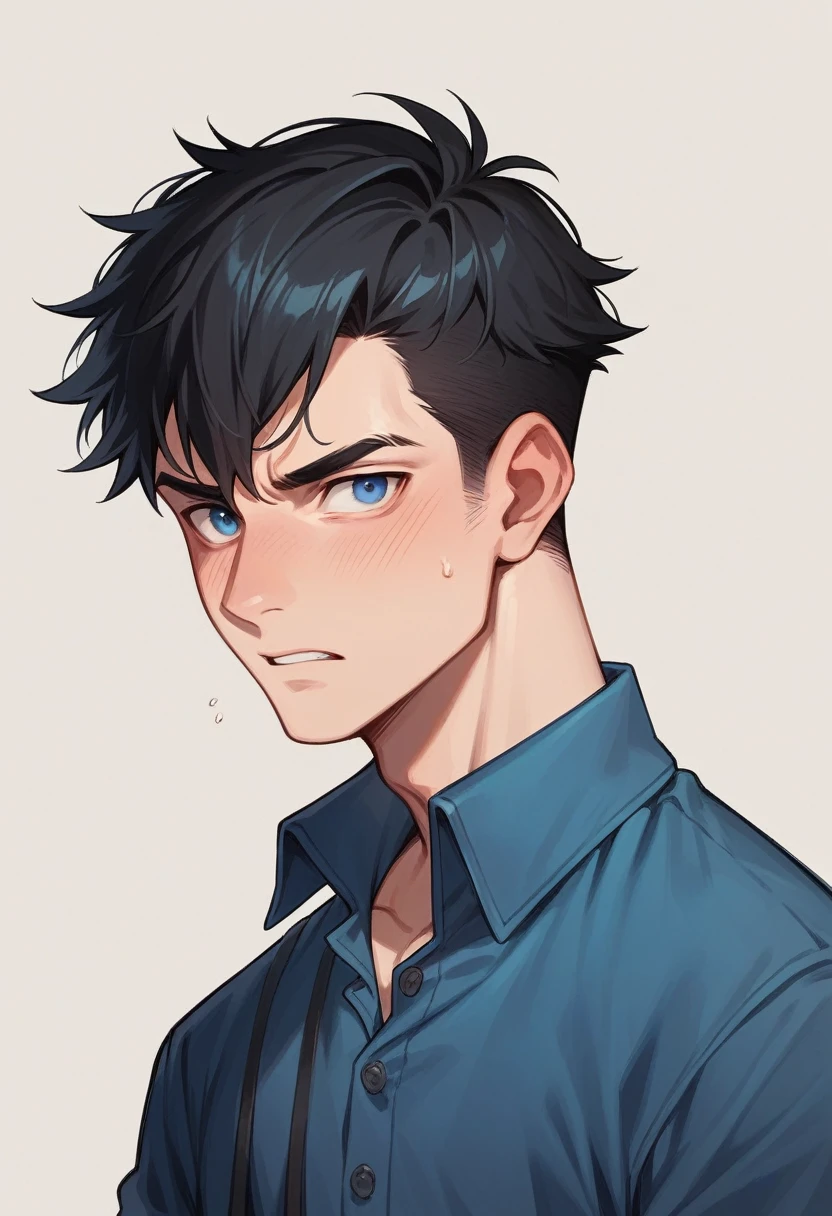 Little boy of ten years old, black hair and blue eyes with disinterested expressiòn