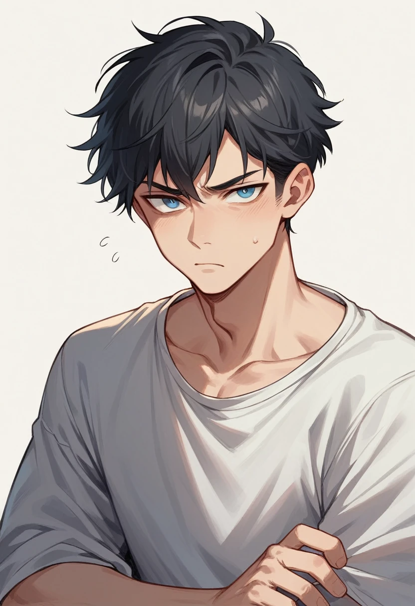 Little boy of ten years old, black hair and blue eyes with disinterested expressiòn
