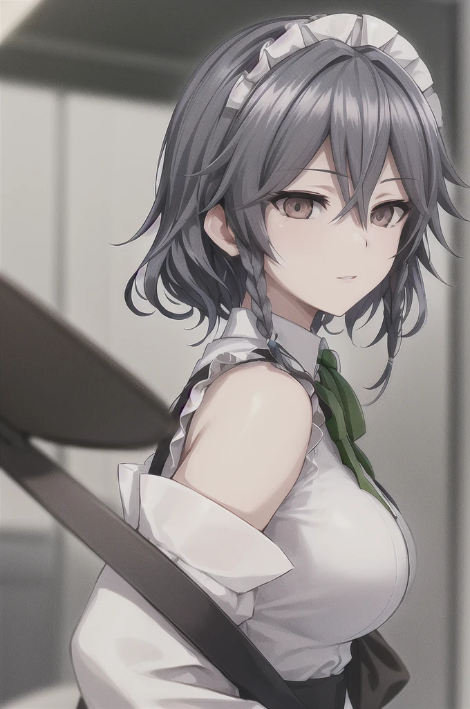 Sakuya Izayoi with black hair and brown eyes, looking elegant