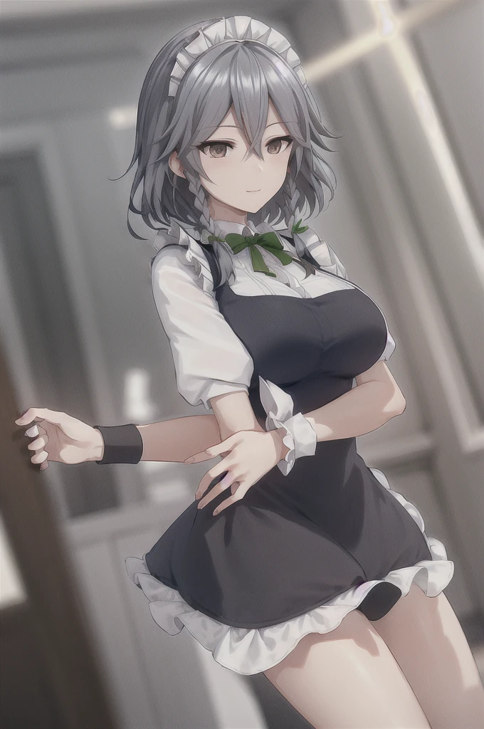 Sakuya Izayoi with black hair and brown eyes, looking elegant