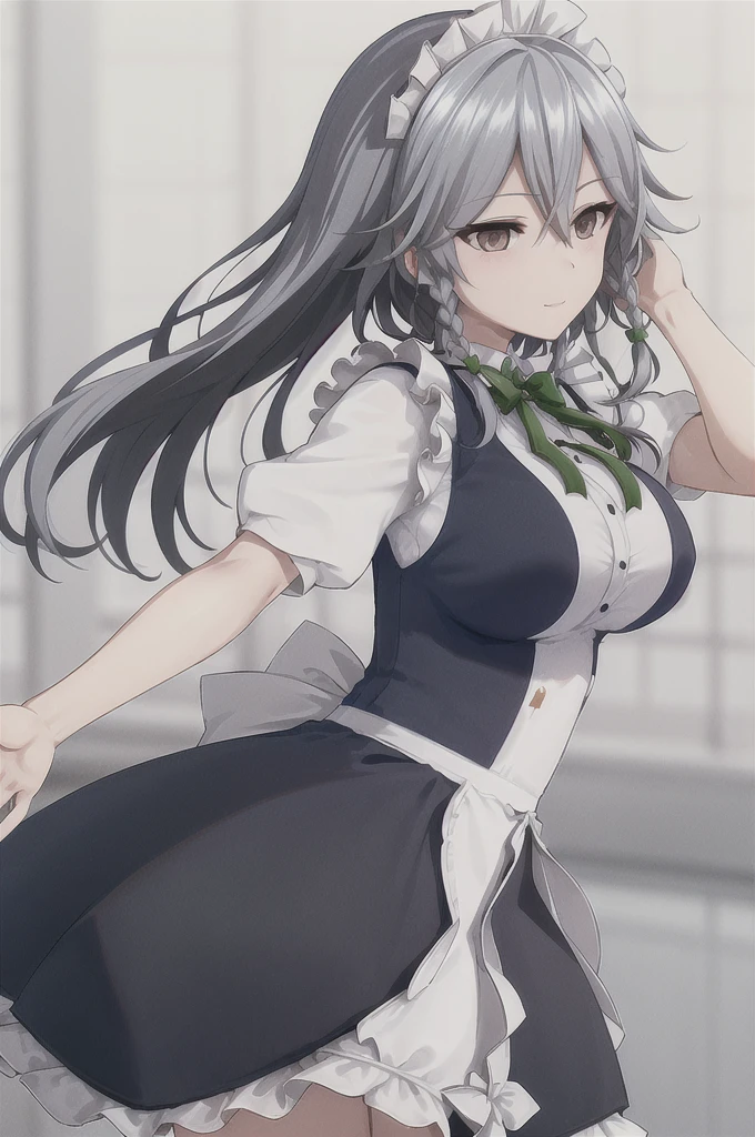 Sakuya Izayoi with black hair and brown eyes, looking elegant