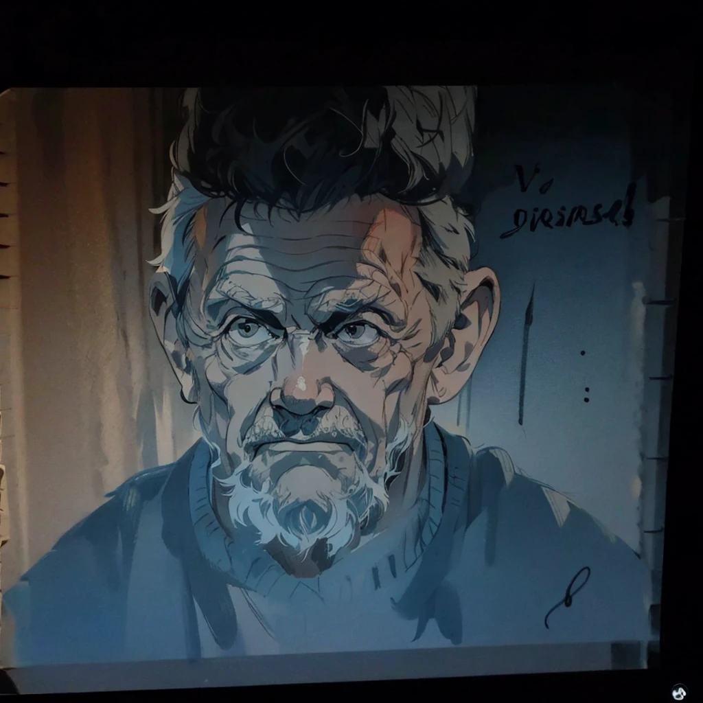 Grumpy old man, sketch, black ink