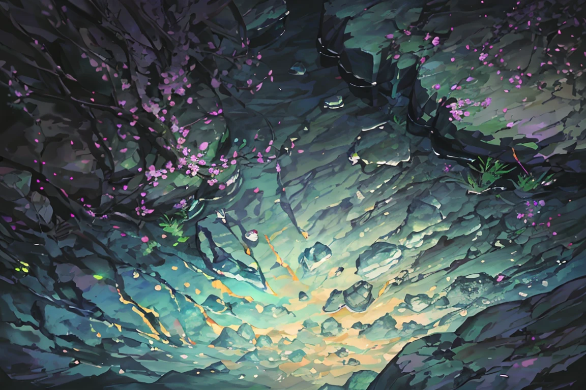 summer, rocky area, rock formation, diamond rock, diamonds stuck on the floor (illustration : 1.0), Narrative construction, realistic lighting, HD detail, masterpiece, best quality best, (Highly detailed CG integrated 8k wallpaper), rocky area, diamond pillar, diamond rocks