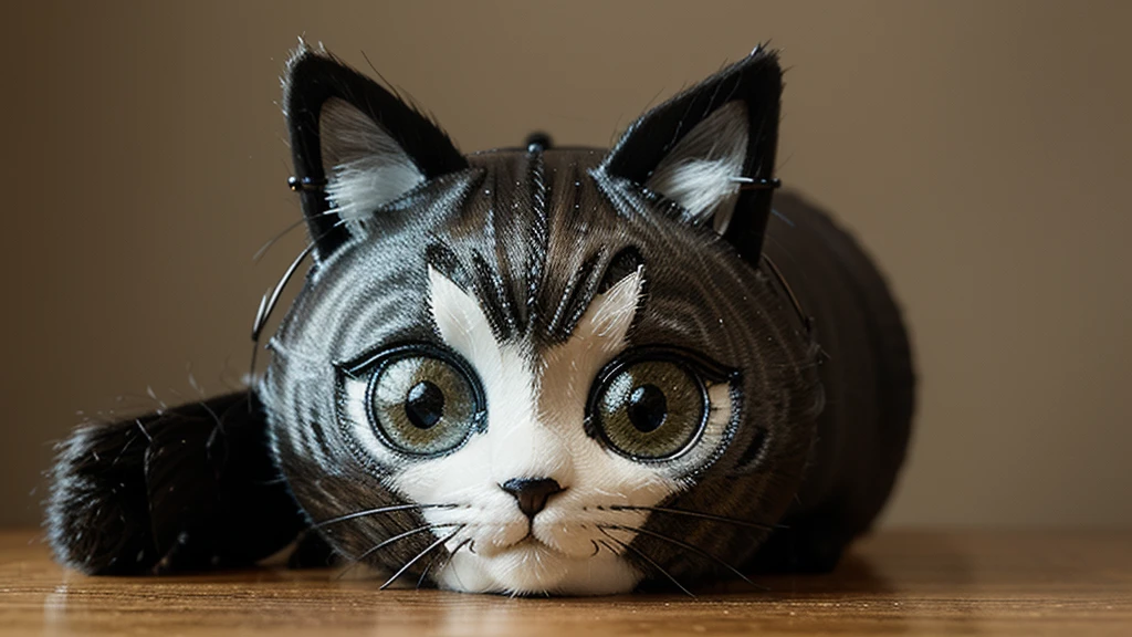 A close up of a wire art cat face with its eyes closed and head leaning down, a fuzzy background, sumatraism, head portrait, Alex Petruk