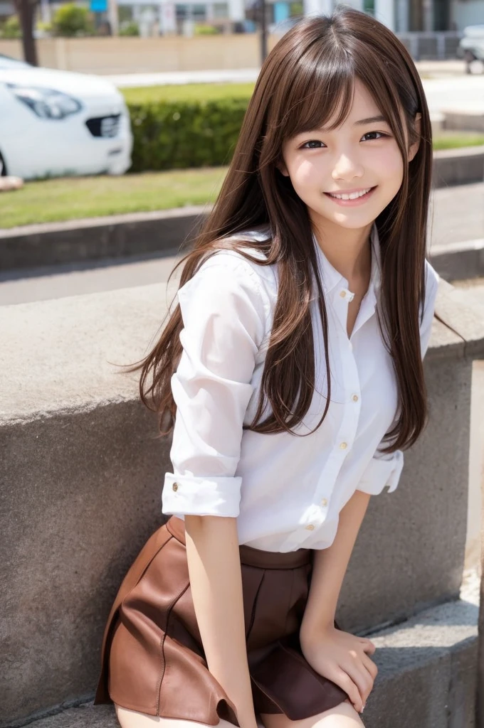 Top quality, 1 beautiful Japanese girl, Age, Brown Hair,idol,White Bikini,Cute,Smile