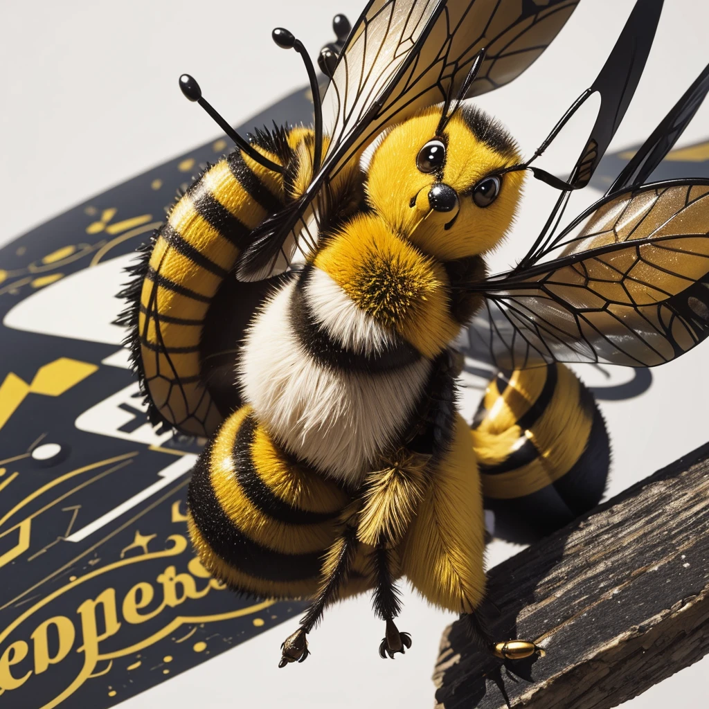 a cartoon bee, in center, blank background