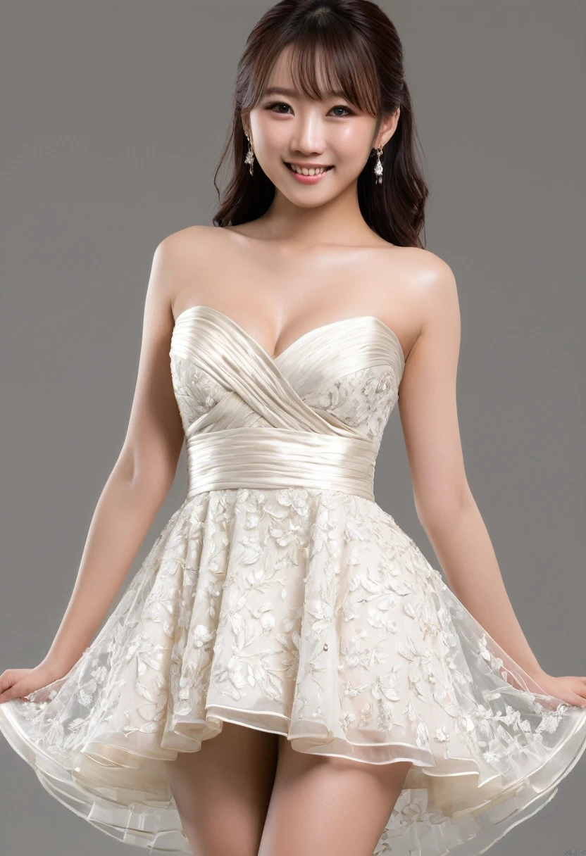 (masterpiece:1.3), (8K, Photorealistic, RAW Photos, Best image quality: 1.4),Through the sheath、Wear an evening dress、Beautiful attention to detail,Short dress {Transparent bottom},, Japanese Girls,Huge breasts、Full Body Shot、 8K, Highest quality, masterpiece, Realistic, PhotoRealistic super detail, One Girl, cute, The best smile, Beautiful Eyes, Long Hair, Perfect Face,Full Body Shot
