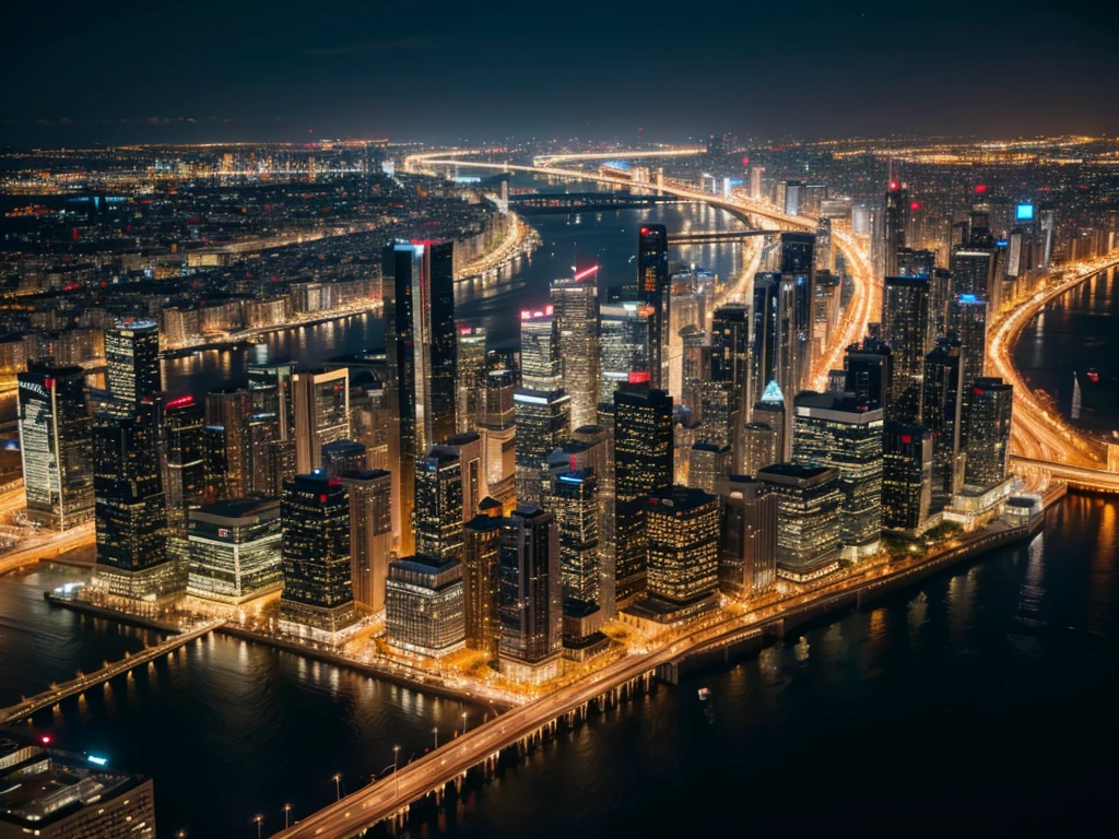 8K HD quality，City night scene high-rise buildings overlooking the scenery lights brightly lit