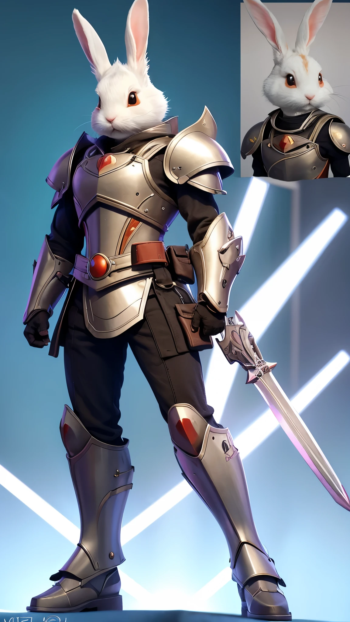 Cute rabbit in cartoon style armor