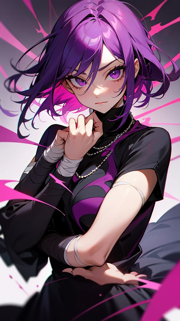 she had dark purple hair and a lock of dark pink dark purple eyes with a twin of dark pink hair and a lock of dark purple the same color of her eyes called izumi and zumi with a necklace of different colors izumi pink and purple zumi izumi has a scratch on his left eye and he has cuts on his hands izumi has bandages on his hands