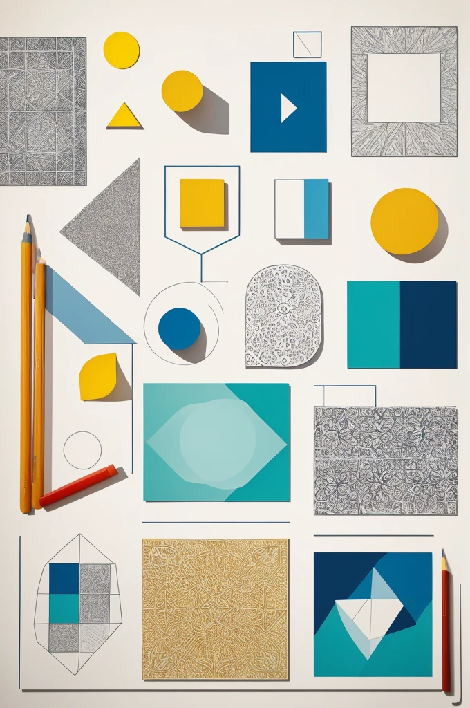 Create a composition using basic shapes and elements of art: line ,shape,form and space. The shapes can be overlapping with size variation. Fill some shapes with textures found in nature using pencil colour,markers,pointer (mix medium)
Keep the following principles of design in mind while composing the work (emphasis, repetition, contrast,moment and balance).
