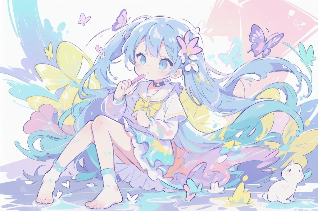 (colour:1.5),girl,
Blue,yellow,green,cyan,purple,red,pink,
p best quality,master,masterpiece,//(fusion of limited color,Maximalism artstyle,Geometric artstyle,Butterflies),double exposure of flower and liquid,fussion of Fluid abstract art,glitch,//black and white painting,(full body:1.1),(sketch:1.3),(draft:1),scribbled lines,(colorful paint splatter:1.2),splatter,paint,ink,1girl,solo,hair tier,cat girl,lavender eyes,cat ears,choker,lavender serafuku,violets,lavender \(flower\),//white background//, Hatsune Miku,