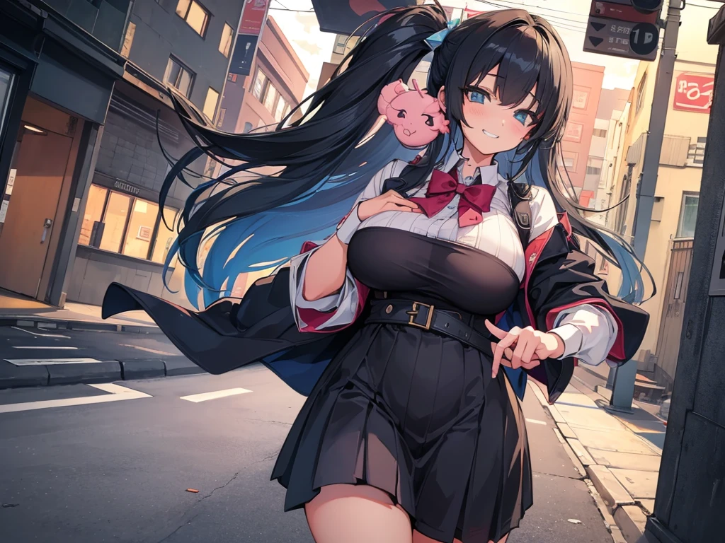 grin、(Big Breasts)、curvy、(((((1 girl)))))、High-pressure poses、night、Dark Back Alley、high school girl、((owncast eyes))、