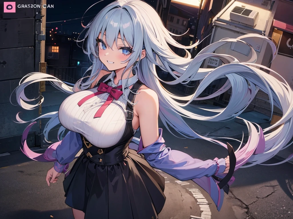 grin、(Big Breasts)、curvy、(((((1 girl)))))、High-pressure poses、night、Dark Back Alley、high school girl、((owncast eyes))、