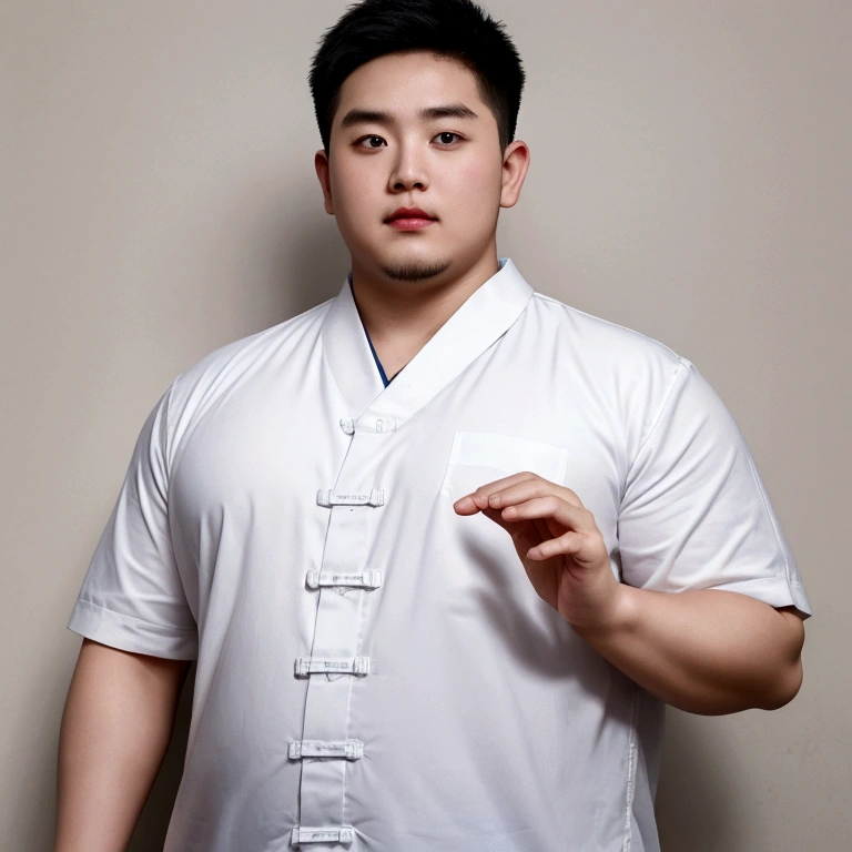 Medium-sized display, Medium shot, Written border depth, Upper Body, angle, masterpiece, angle, (RAW photos, best quality), best quality, Very detailed, CG, 8k wallpaper, Young male protagonist，Chinese youth，30 years old，male，Moderate obesity, Solitary, Look directly at the audience, front