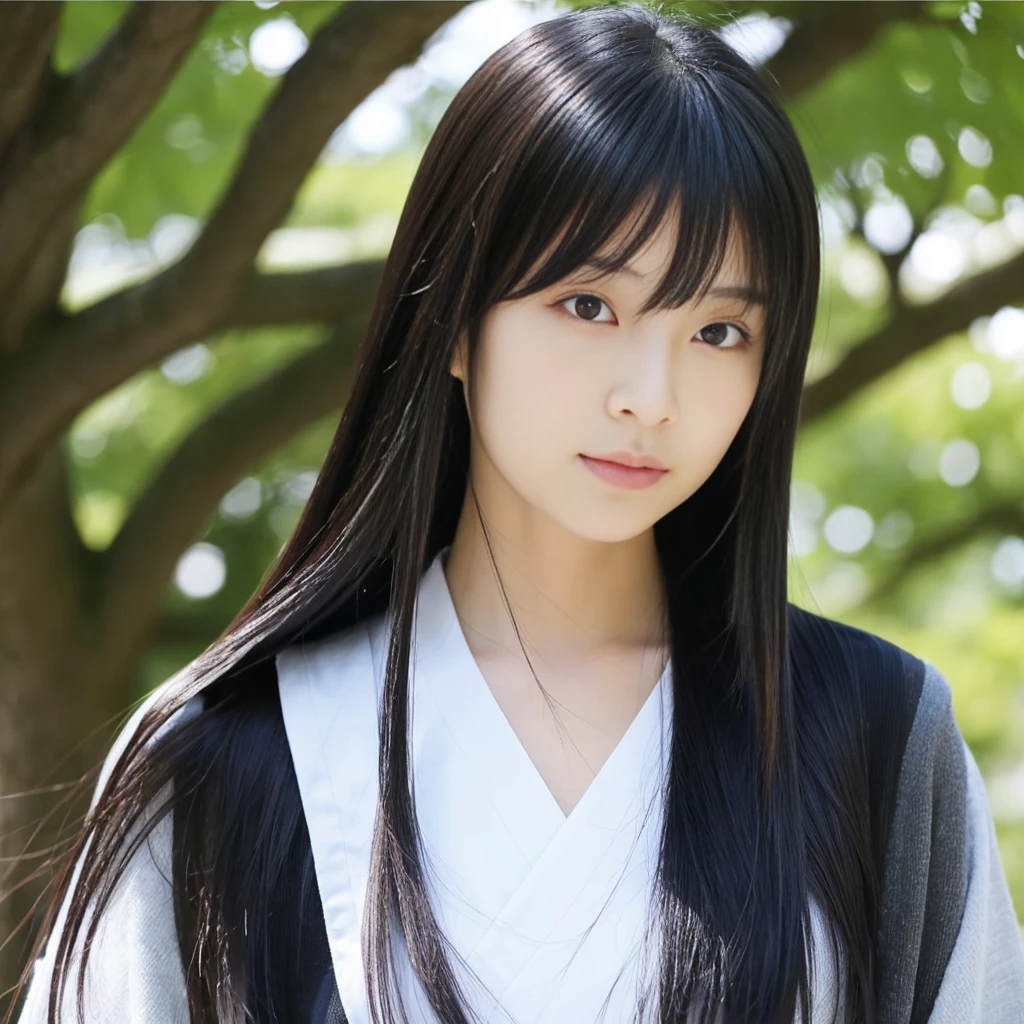 Japanese　front　photograph　face　Beauty　Long Black Hair　Symmetrical