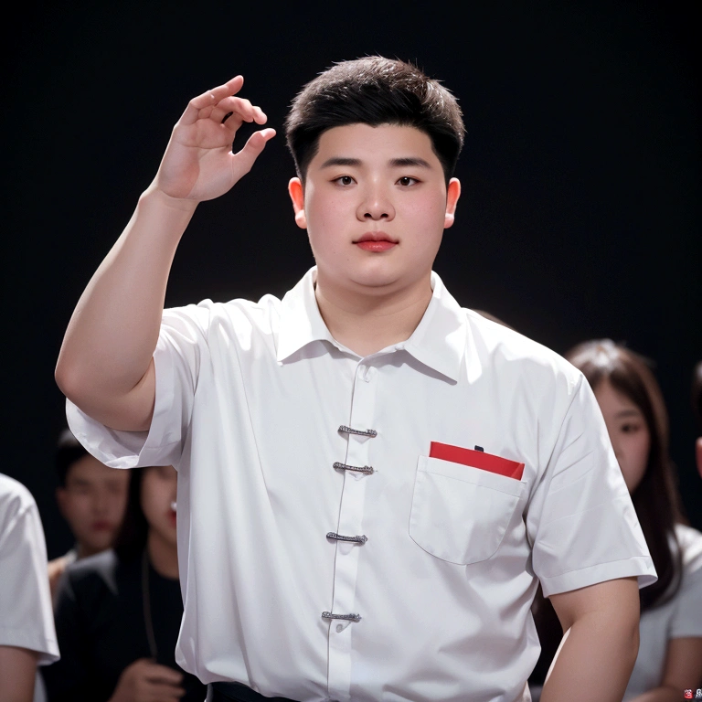 Medium-sized display, Medium shot, Written border depth, Upper Body, angle, masterpiece, angle, (RAW photos, best quality), best quality, Very detailed, CG, 8k wallpaper, Young male protagonist，Chinese youth，30 years old，male，Moderate obesity, Solitary, Look directly at the audience, front