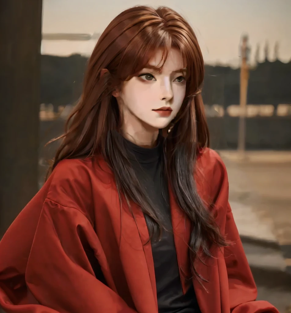 Black shirt,Red coat