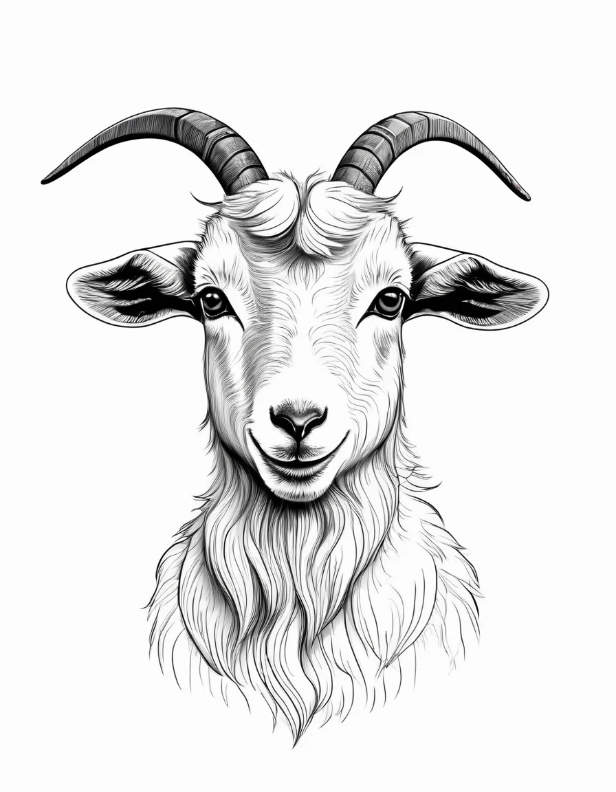 Cute goat, white background, few line drawings illustration,