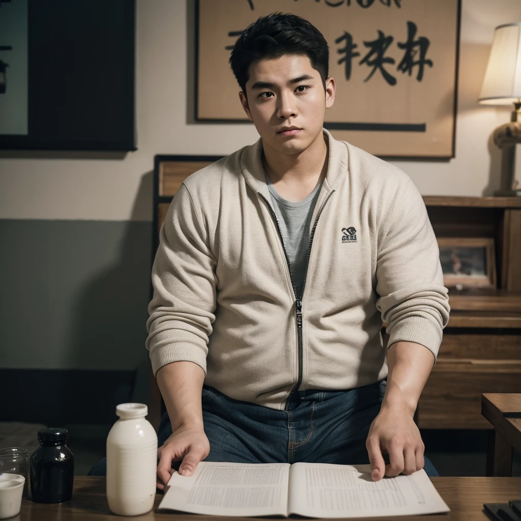 Medium-sized display, Medium shot, Written border depth, Upper Body, angle, masterpiece, angle, (RAW photos, best quality), best quality, Very detailed, CG, 8k wallpaper, Young male protagonist,Chinese youth,30 years old,male,Moderate obesity, Solitary, Look directly at the audience, front