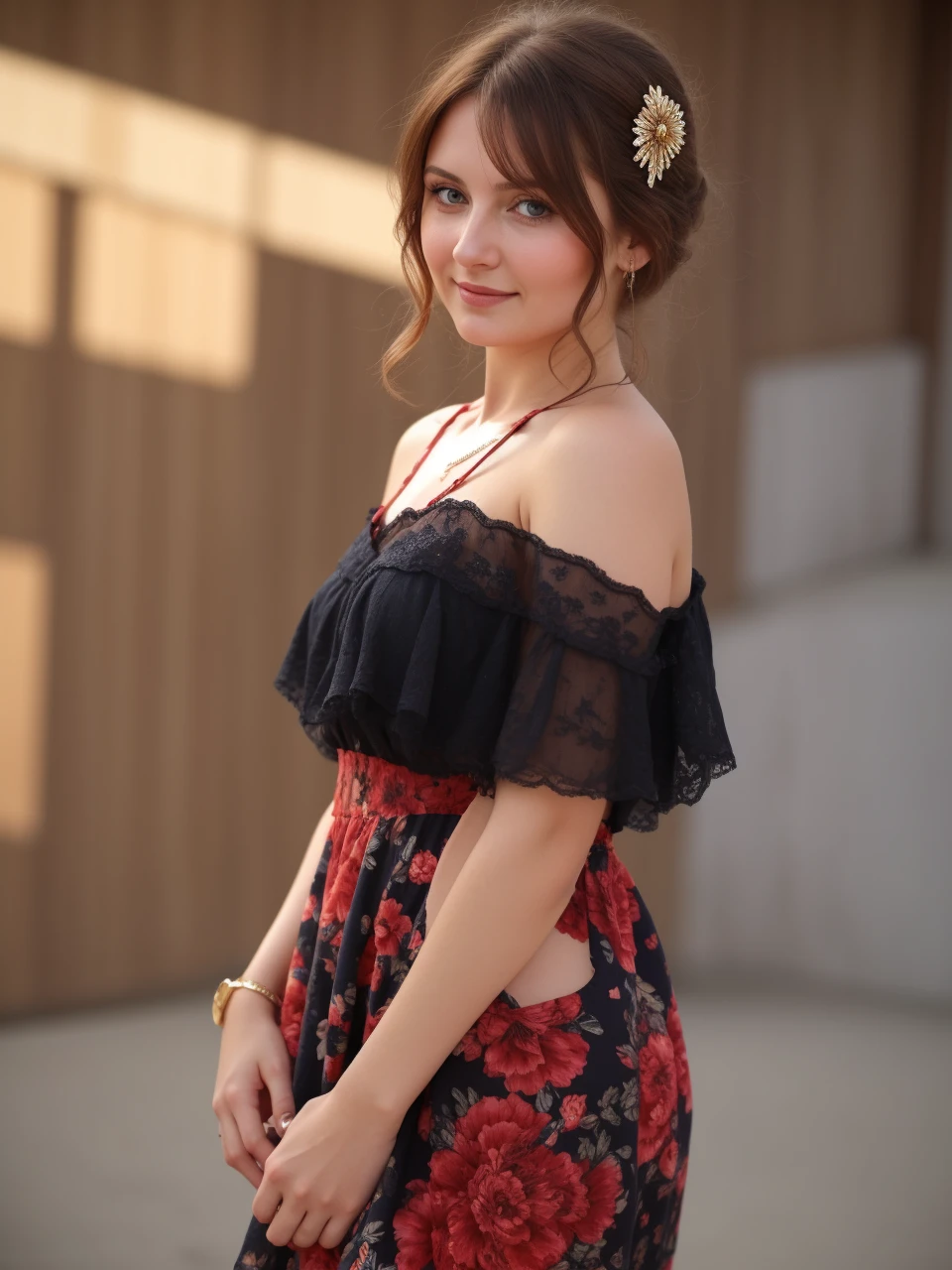 Russian woman, Intimate, face blush, red blushy cheeks, long wavy hair, feeling excited, beautiful thighs, in love, wearing summer mini dress