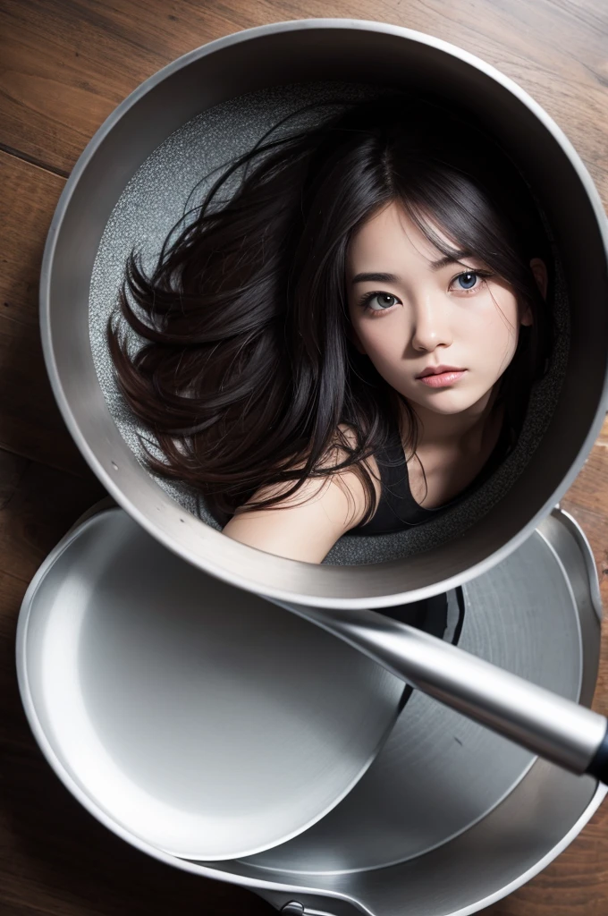 Frying pan with hair inside