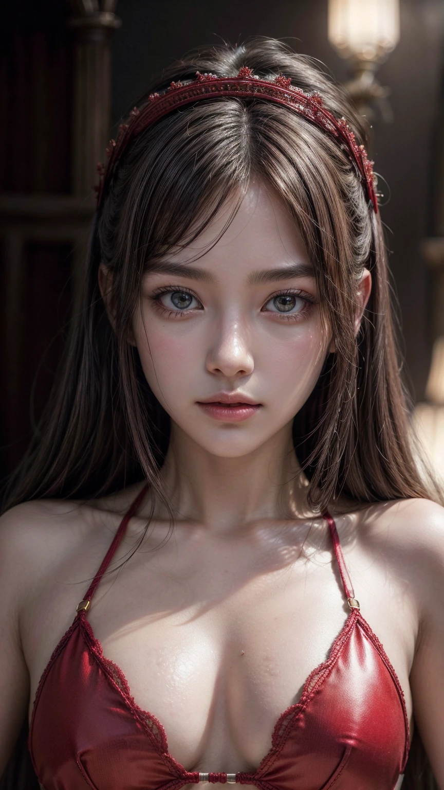beautiful and delicate woman,The eyes and face are very detailed., exquisite eyes, super detailed, high resolution, The content is very detailed.,Best Quality,Enlightenment,Unit,8K Wallpaper,Masterpiece,Best Quality,Imagine，1 girl，Wear a sexy red bikini armor.，The armor has patterns.，Red style priest&#39;s mantle，priest hat，standing posture，long legs，Put on red boots，Look at the audience，in front of the audience，long flowing hair，Surreal 8000g，flawless，Masterpiece，professional artwork，famous work of art，light，film bloom，Perfect face，pretty face，Fancy，dreamy and magical，unreal，intricate details，Exquisite pattern…Korean woman face.