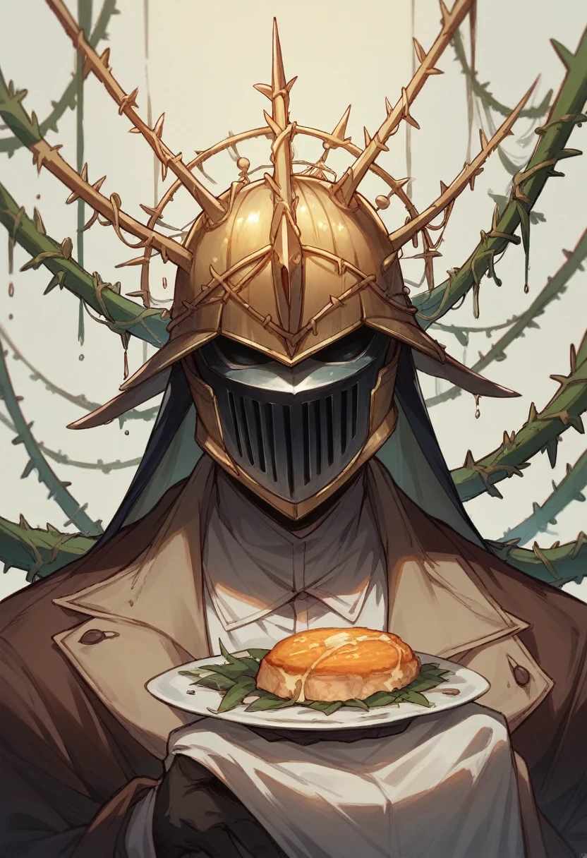 full plate helmet with a crown of golden thorns