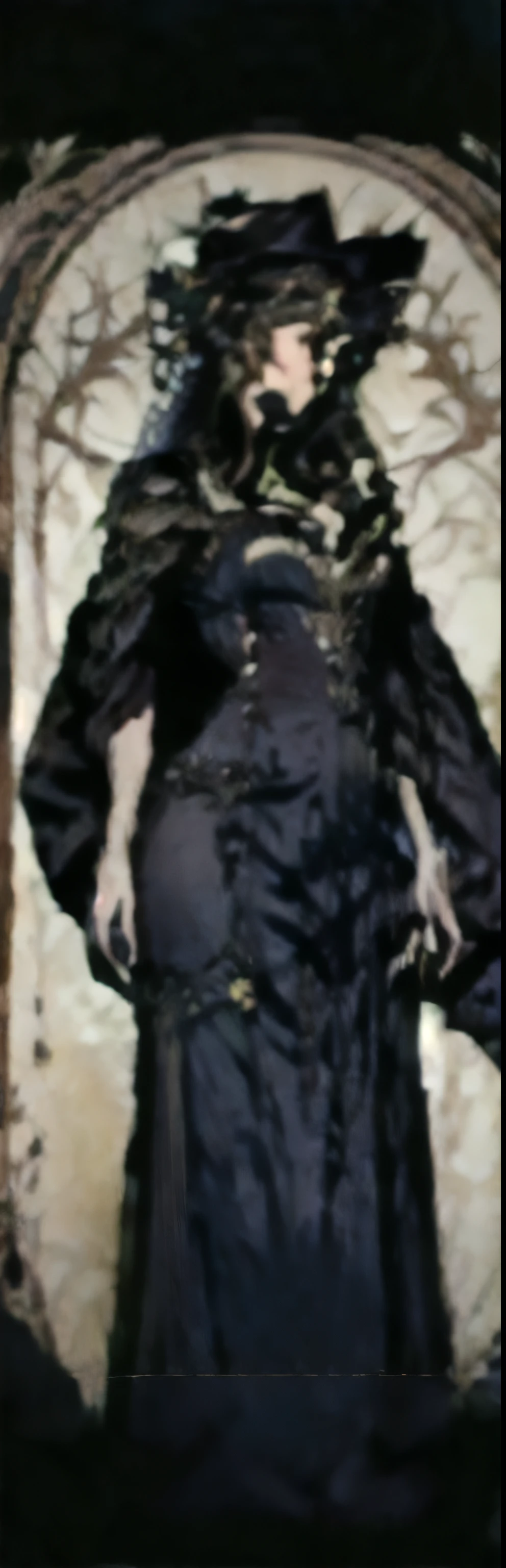 HD facial details，Wearing a green velvet dress，Wearing a black hat，【White long hair】，White long hair，White long hair，One eye is red，Another black，anime girl wearing black cloak, charlie bowater rich dark, Full body details, Victorian vampire dressed simply and modestly, Character Art Close-up