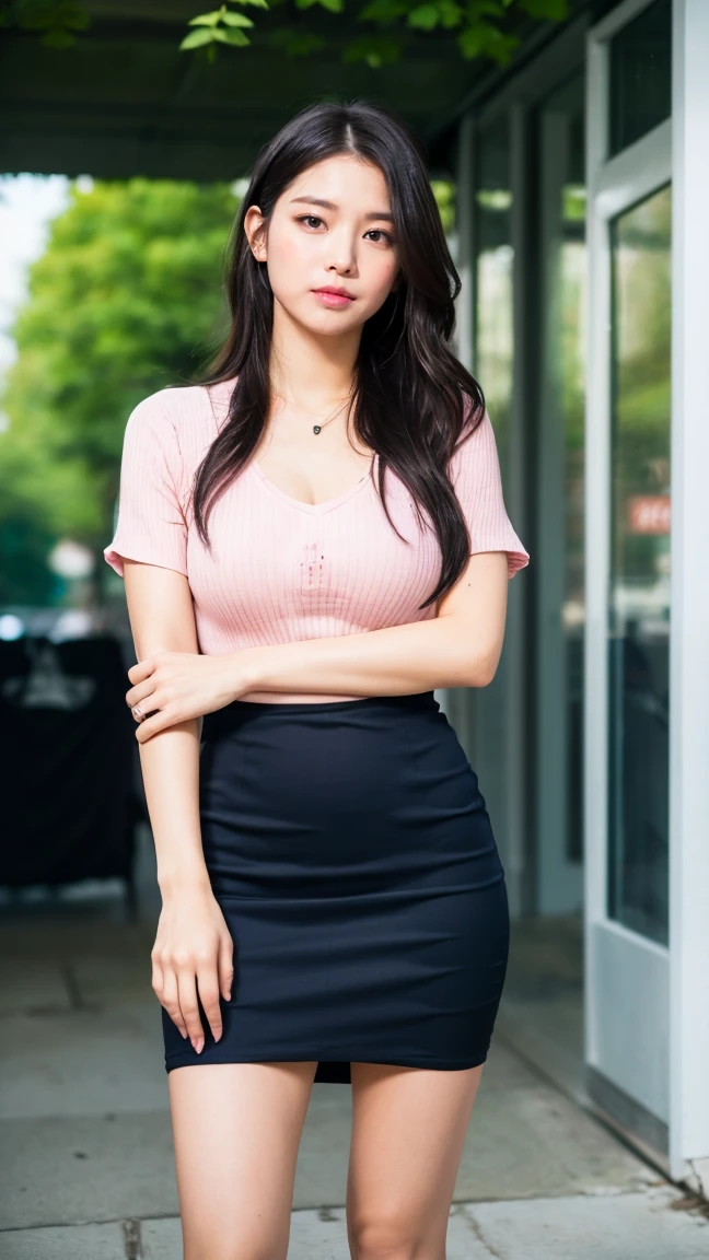 masterpiece, Highest quality,16K, Ultra-high resolution,The light and shadow of reality,Cinema Lenses,(Very skinny),(Very firm and beautiful breasts),((Her waist is slim and beautiful)),((Very small and firm beautiful ass)),((She has outstanding style)),(Pure white beautiful skin),(Pure white teeth)),((Large, clear, beautiful eyes)),((Her face is very small)),((Cute Japanese Girls)),((She is wearing a pink checked miniskirt dress.)),((Sitting on a bench in a stylish cafe)),(Sexy pose),(Beautiful Eyes:1.1),Reflecting clear eyes and a gentle smile,