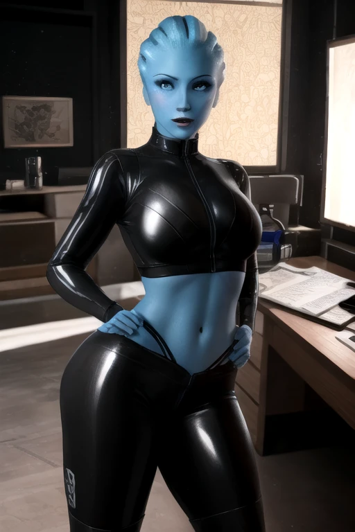 xyzliara, 1girl, standing, bodysuit, upper body, science fiction, looking at viewer, (monster girl, blue skin), cute face, dramatic lighting, wallpaper, intricate, sharp focus, ray tracing, rtx, professionally color graded, professional photography, masterpiece, ultra detailed, high quality, best quality, 4k, 8k, solo, 3d render
