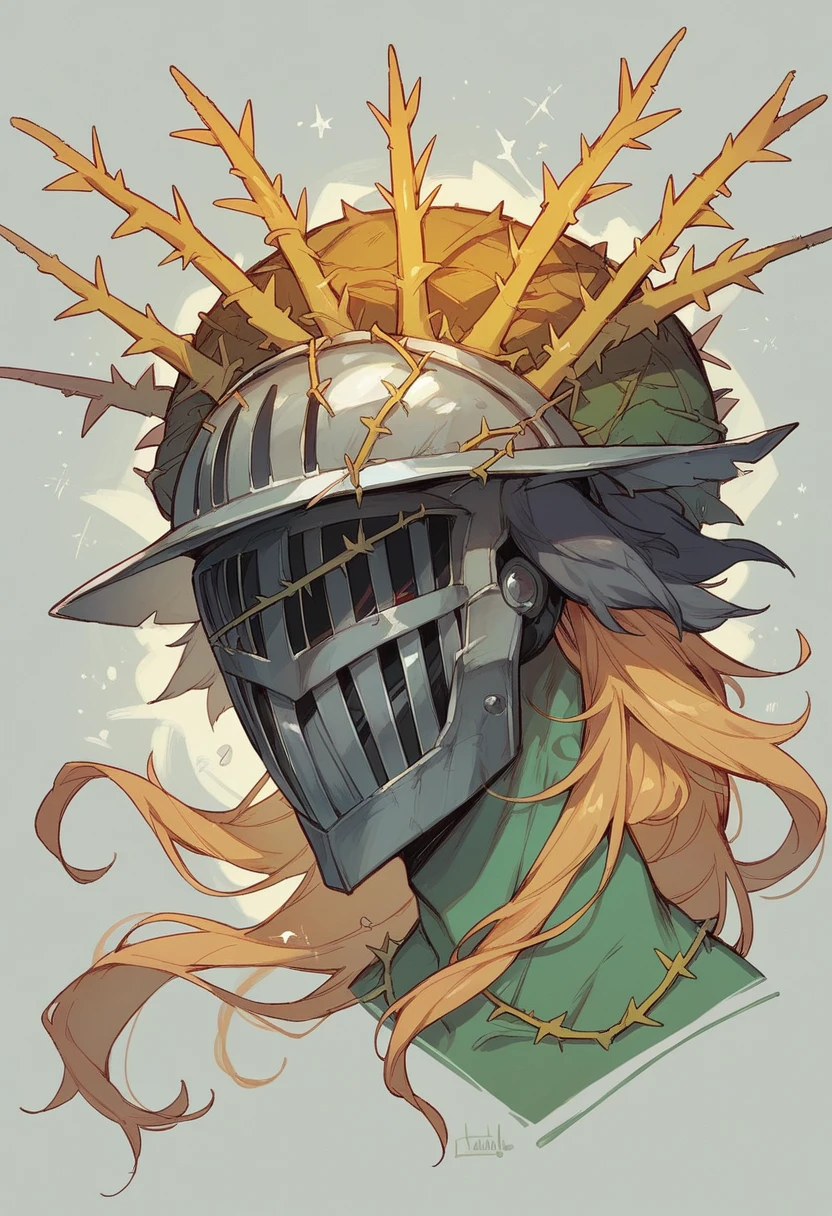 full silver helmet with a crown of golden thorns