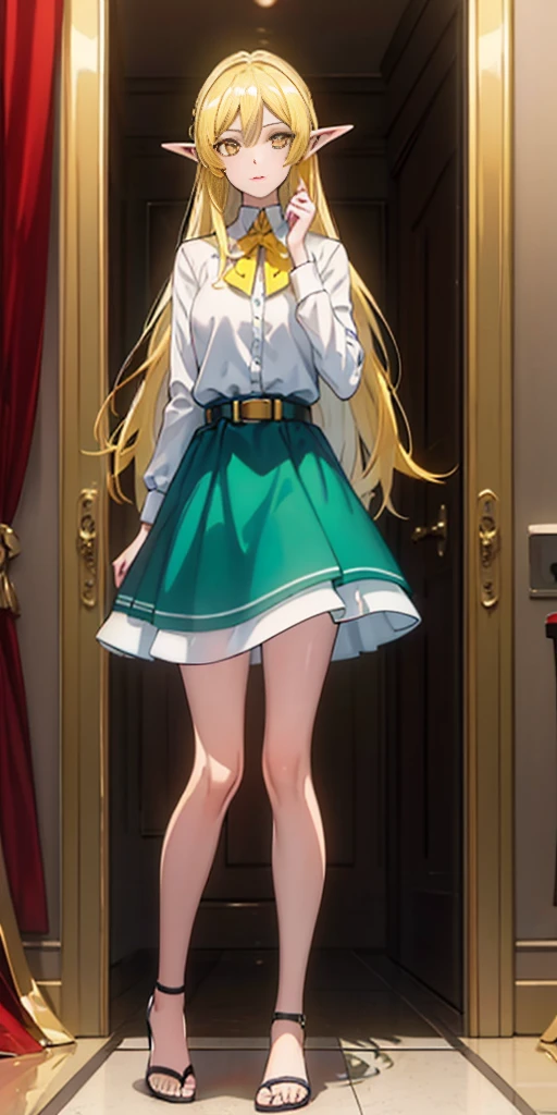 masterpiece, best quality, high quality, Erwin female elf, long white hair, yellow eyes, full body toe to head