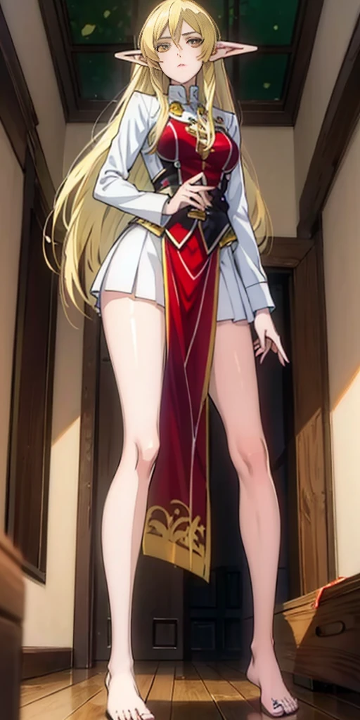masterpiece, best quality, high quality, Erwin female elf, long white hair, yellow eyes, full body toe to head