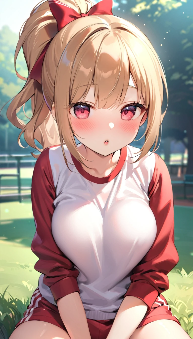{{{{{16k,Ultra High-resolution realistic photograph of neat virgin first-year junior high school girl's in School-designated gym uniform with junior high ribbon as pretty as a actress in Grass schoolyard, She's in the first year of middle school, but she's too well developed, her tits are too beautiful, When she rolls up her gym clothes from underneath her shyly raw, hidden big tits pop out, She's a first-year junior high school girl with no makeup and no polish but her body is glamorous, She's a virgin but she's popular popular popular and she just has an aura of being popular}}}}},{{Extremely detailed}},{{{{{dye her cheeks flush and integrated her head pure small, thick lips, Enchanting thick gross idol's Lips}}}}},{{{{{dark colored bang ponytail hair}}}}},{{{{{She get more attractive and smoother her body, her expression and appearance are transformed into that of a pure, Her white tits are so fluffy, and are depicted in great detail, but her sex appeal from her neck fills the schoolyard, her bodyline and tits and hips are getting cuter and cuter, She has been reborn as a pretty one-in-a-thousand-year girl with a sparkling aura of cuteness}}}}}