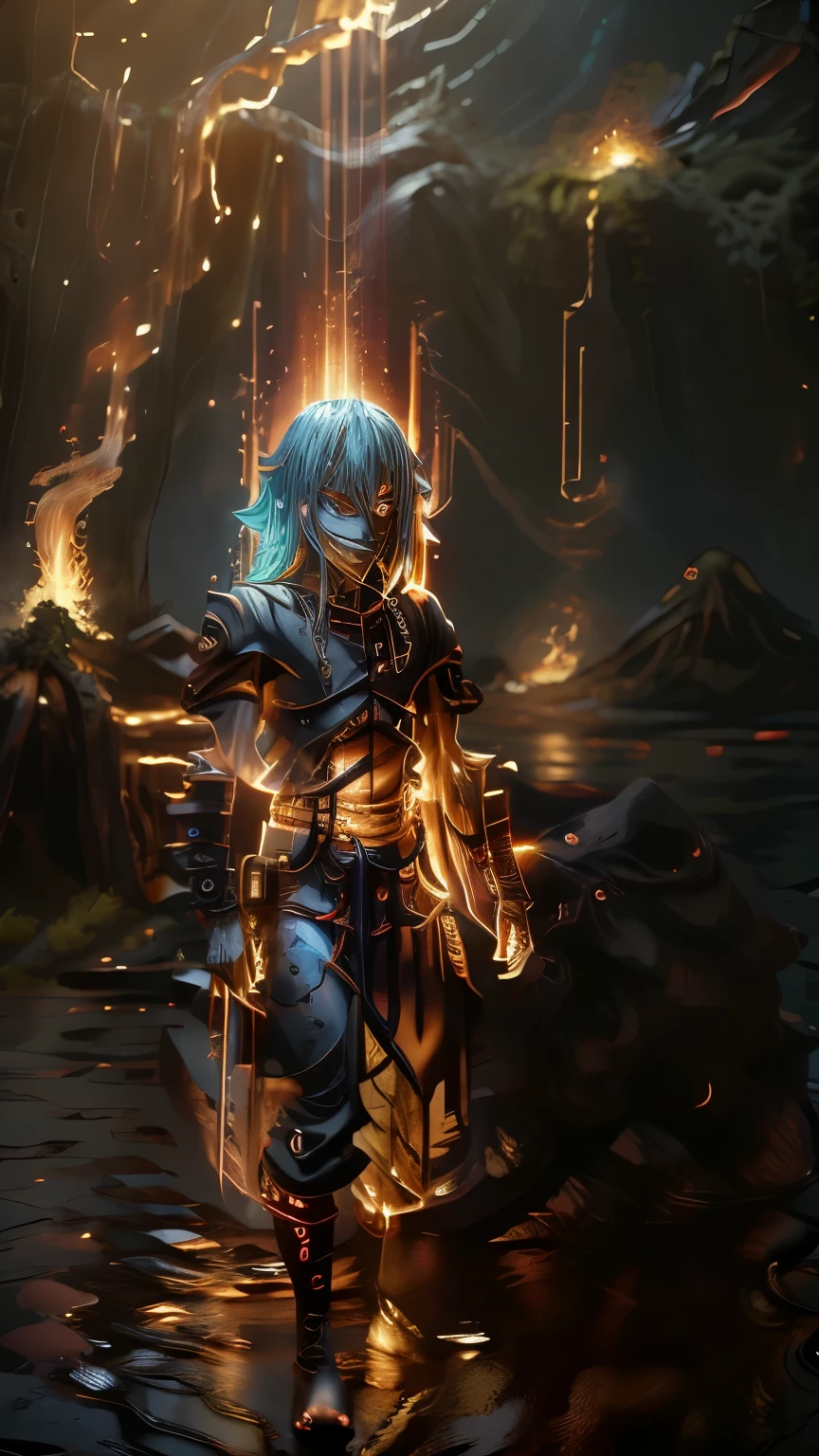 ((full body)), tensei shitara slime datta ken, rimuru tempest, long light blue Hair, male body, anime art style, anime style, reincarnated as a slime, bright fiery eyes, bright orange eyes, Bright ember eyes, burning eyes, red eyes of fire, wallpaper, 4 k manga wallpaper, animated badass 8k, 4k animado wallpaper, animated epic artwork, hd anime wallaper, anime wallaper, animated style 4k, ultra hd animado wallpaper, animado wallpaper 4k, animado wallpaper 4 k, epic animated style, mitz vah art style, detailed animated art, red lens flare