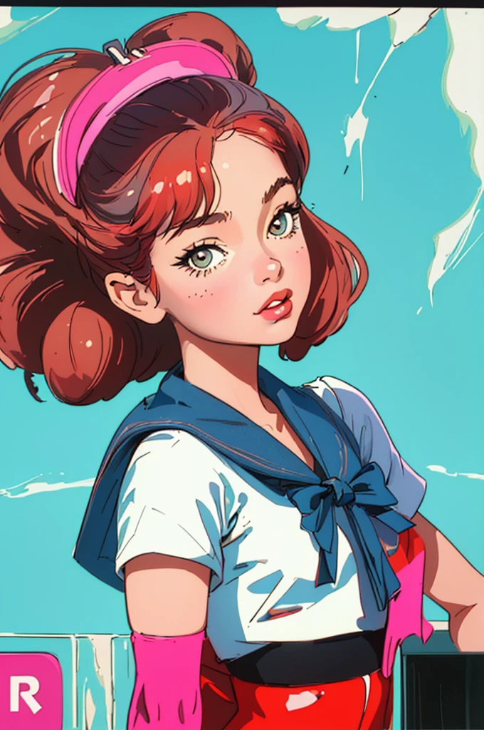 (Highest quality, masterpiece), One girl, 1980s \(style\), View your viewers, pin up \(style\), Upper Body,