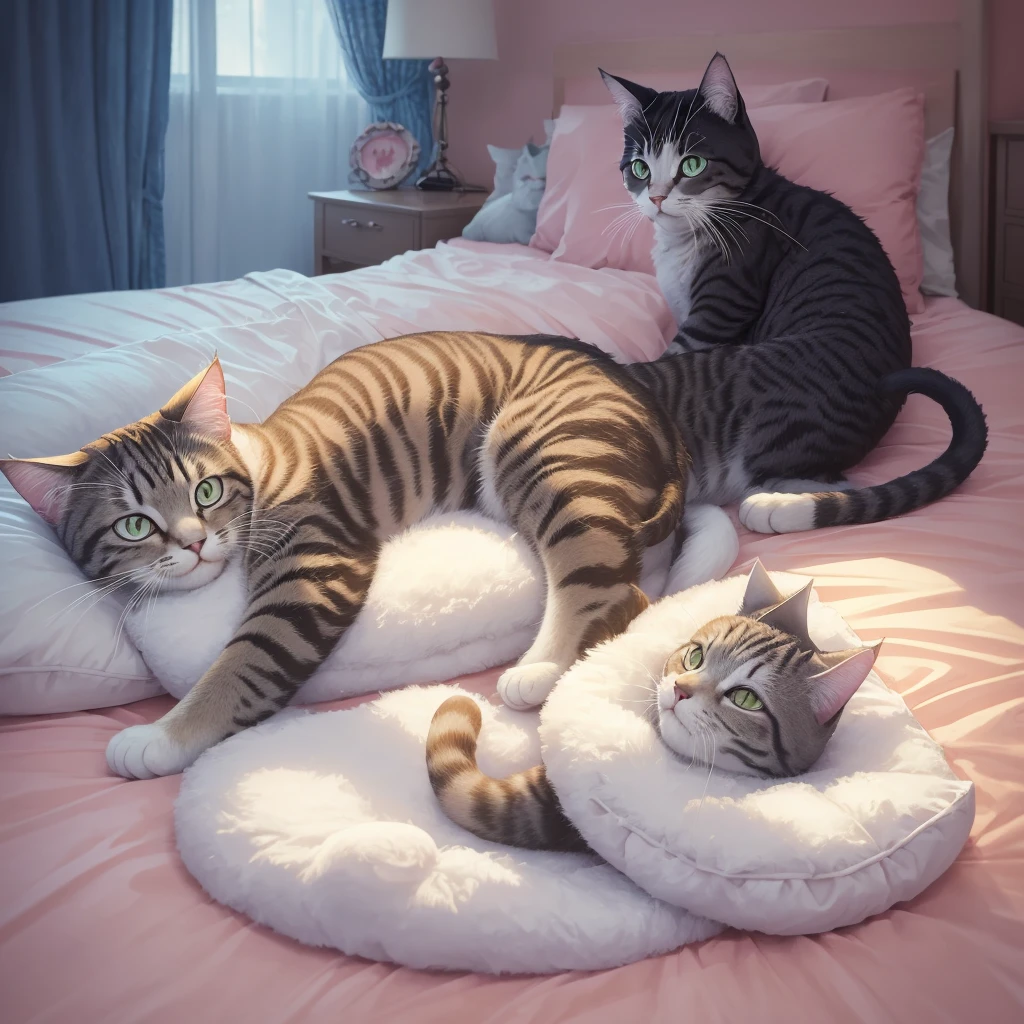 a cat laying on a bed in the room, realistic anime cat, anime visual of a cute cat, anime cat, by Yang J, by Eizan Kikukawa, by Kamagurka, by Ni Tian, cute detailed digital art, beautiful illustration, cute detailed artwork, trending on artstation pixiv, kawaii cat