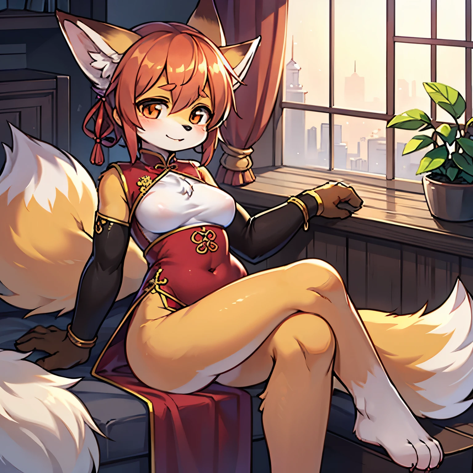   Female  skinny flat Fox wearing Chinese dress