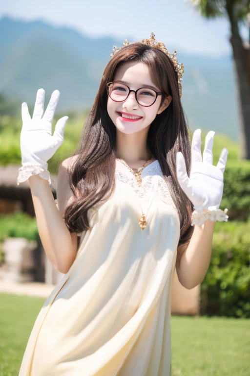 Highest quality、masterpiece、High sensitivity、High resolution、Detailed Description、Slender women、Slim Body、Glasses、Casual clothes、With a wave of hands、They come running up to me with a smile、