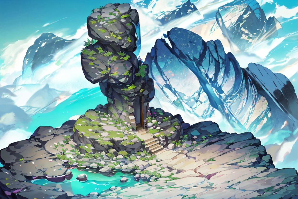 summer, rocky area, rock formation, diamond rock, diamonds stuck on the floor (illustration : 1.0), Narrative construction, realistic lighting, HD detail, masterpiece, best quality best, (Highly detailed CG integrated 8k wallpaper), rocky area, diamond pillar, diamond rocks