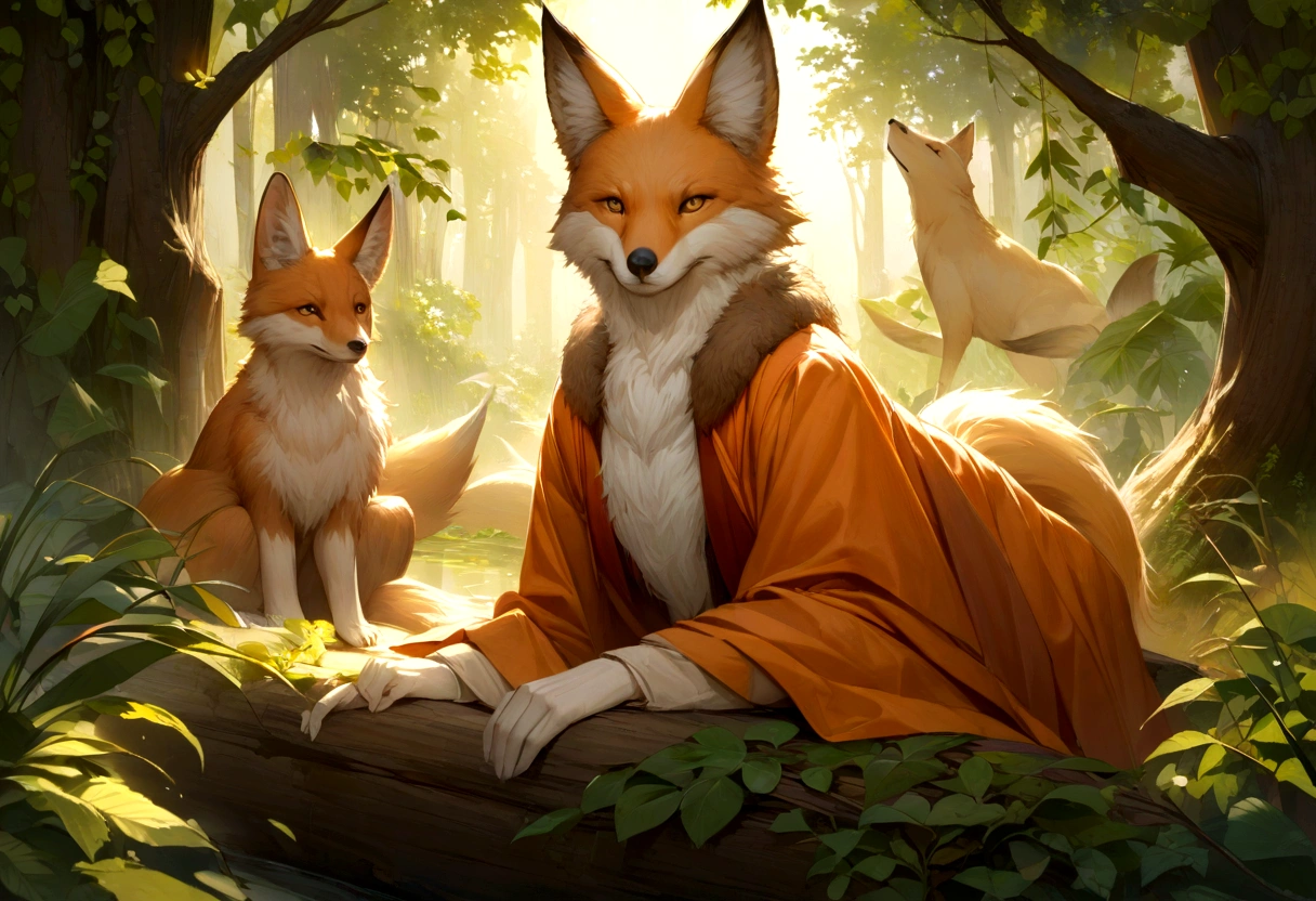 (a beautiful detailed painting,realistic:1.37),the quick brown fox,sitting,bathed in warm golden sunlight,flickering shadows enhancing the atmosphere,an enchanting forest as the backdrop,emerald green leaves fluttering gently in the breeze,accentuating the vibrant colors of the scene,an exhilarating sense of motion captured in the frozen moment,eyes fixated on the agile fox,drawn to its mesmerizing presence,the fox's fur meticulously rendered with intricate brushstrokes,showcasing its elegant orange coat,bright brown eyes reflecting curiosity rather than any hint of alertness,sunlight casting a gentle glow on its soft brown fur,adding warmth and tranquility to the composition,creating a harmonious tension that captivates the viewer's attention,the painting evoking a sense of ,adventure,and the wonders of nature,inviting the audience to explore the beauty of the animal kingdom, fox, looking at viewer
