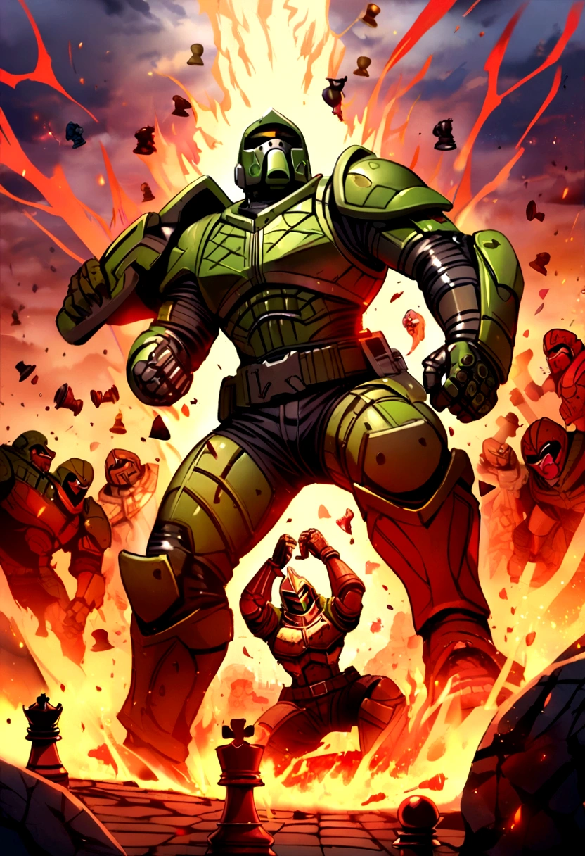 DOOMGUY fighting chess pieces in hell