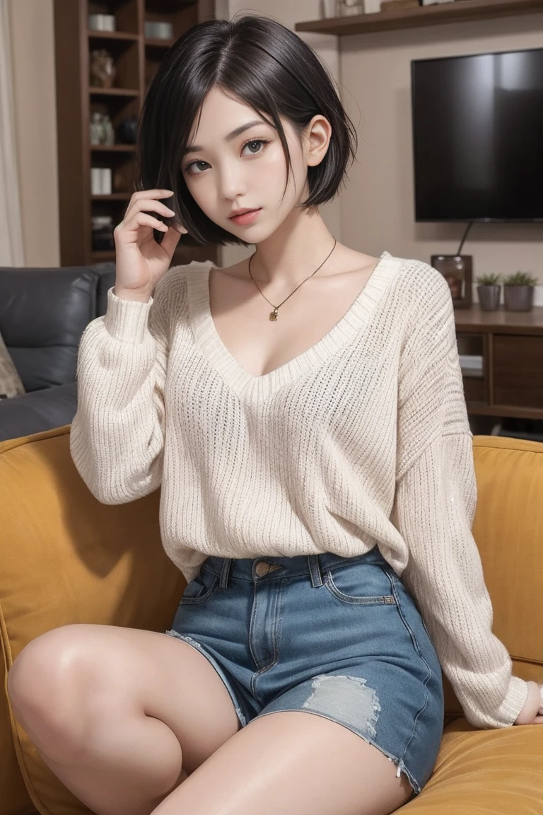 beautiful female short hair ,livingroom