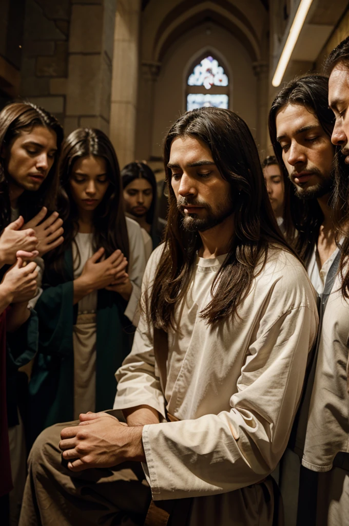 Jesus prays with his disciples 
