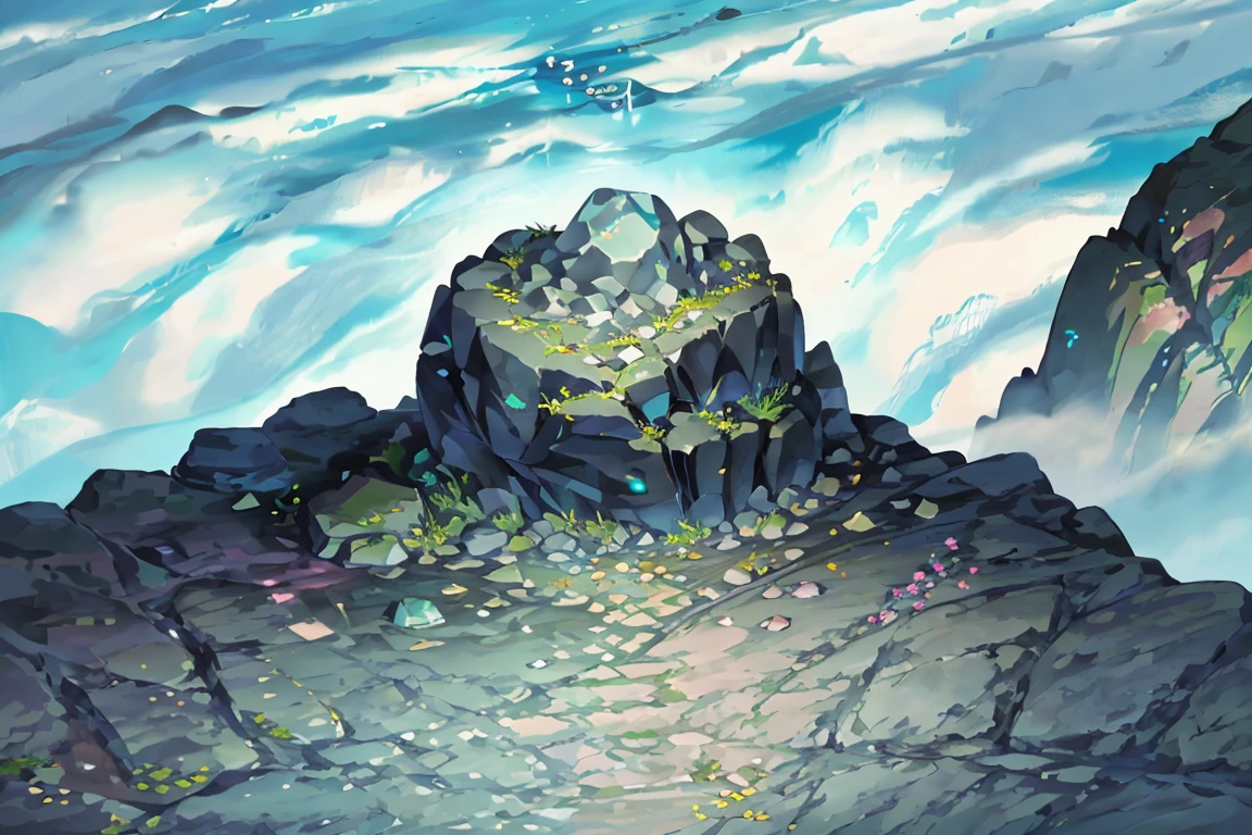 summer, rocky area, rock formation, diamond rock, diamonds stuck on the floor (illustration : 1.0), Narrative construction, realistic lighting, HD detail, masterpiece, best quality best, (Highly detailed CG integrated 8k wallpaper), rocky area, diamond pillar, diamond rocks
